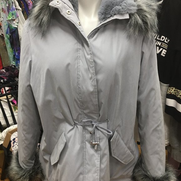 ANA Gray Faux Fur Parka Snow Ski Jacket Large Faux Fur - Picture 5 of 10